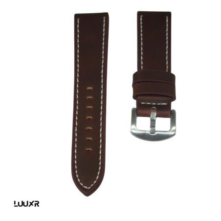 Correa de reloj LuuXr 22 mm marrón oscuro pespunte blanco